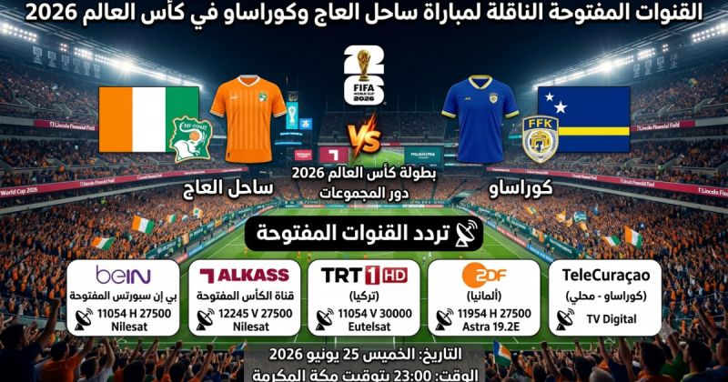القنوات المفتوحة الناقلة لمباراة ساحل العاج وكوراساو في كأس العالم 2026