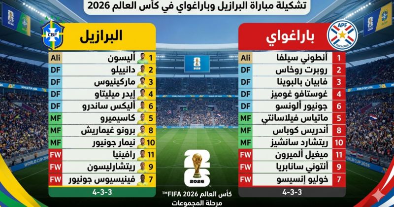 تشكيلة مباراة البرازيل وباراغواي في كأس العالم 2026
