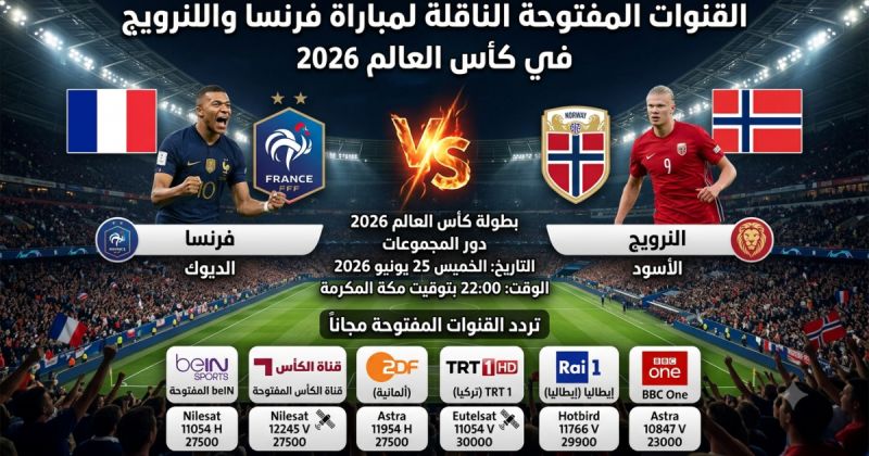 القنوات المفتوحة الناقلة لمباراة فرنسا والنرويج في كأس العالم 2026