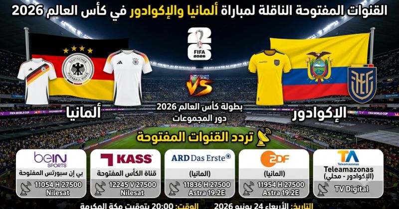 القنوات المفتوحة الناقلة لمباراة ألمانيا والإكوادور في كأس العالم 2026