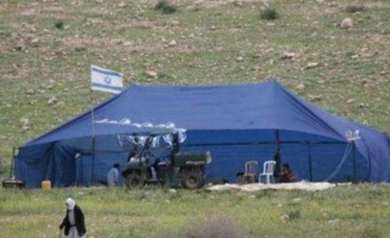 مستوطنون ينصبون خيمة في أراضي المسعودية شمال غرب نابلس