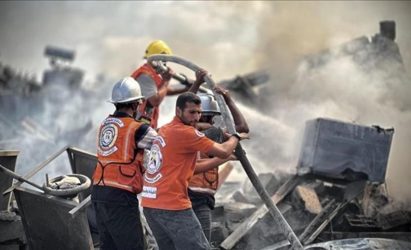 5 إصابات جراء حريق في مخازن إثر استهداف الاحتلال في مدينة غزة