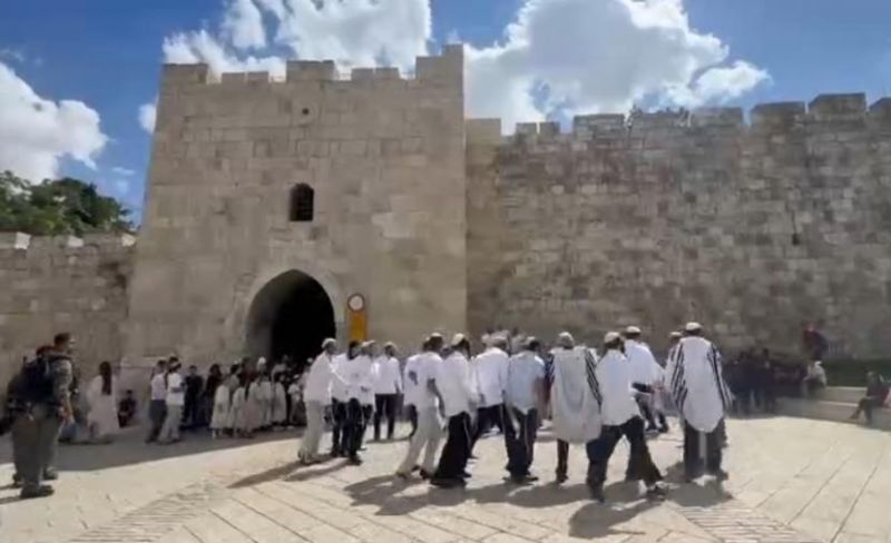 مستوطنون يُؤدون رقصات أمام باب الساهرة بالقدس