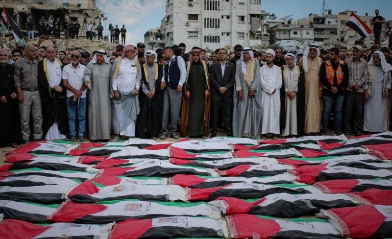 تشييع رفات 105 شهداء من مجزرة مربع التاج بغزة